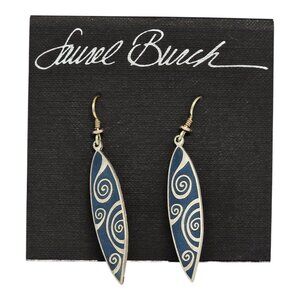 Laurel Burch Swirl Design Dangle Earrings Blue & Silver Lightweight Metal Jewelr